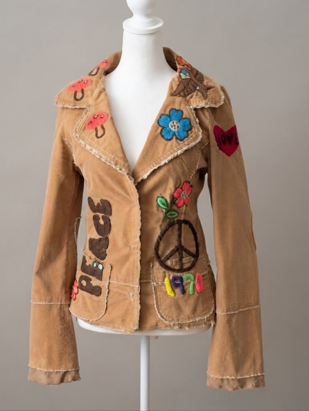 Vintage Joystick Johnny Was Boho Embroidered Corduroy Jacket XS/S